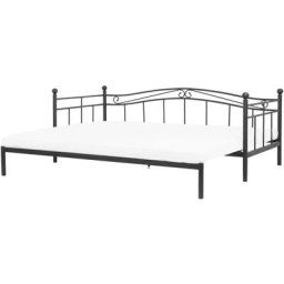 Lit Banquette Extensible en Métal Noir 90 / 180 x 200 cm Elégant et Romantique pour Chambre Moderne