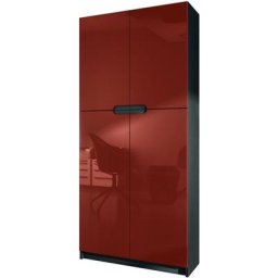 Vladon - Armoire de bureau haute Rangement Logan Noir - haute brillance & tons naturels - Façades
