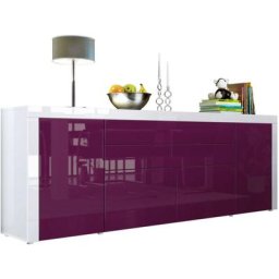Vladon Buffet Commode Dressoir Crédence La Paz V2 Blanc, haute brillance, tons naturels - Mûre