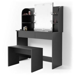 Coiffeuse ""Charlotte"" Noir avec banc et éclairage led Vicco