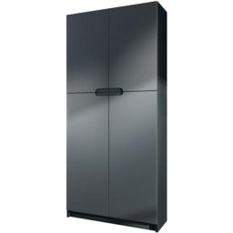 Vladon - Armoire de bureau haute Rangement Logan Noir - haute brillance & tons naturels - Façades
