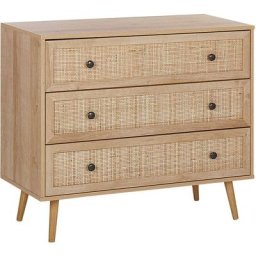 Commode Chiffonnier 3 Tiroirs Cannage Décoratif en Rotin Meuble de Rangement Idéal pour Chambre ou