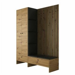 Ensemble entrée Hartford 320, Chêne artisanal + Faux cuir Soft 011, 206x145x44cm, Chêne artisanal,