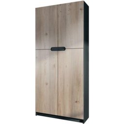Vladon - Armoire de bureau haute Rangement Logan Noir - haute brillance & tons naturels - Façades