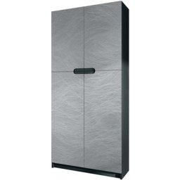 Vladon - Armoire de bureau haute Rangement Logan Noir - haute brillance & tons naturels - Façades