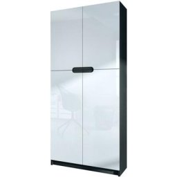 Vladon - Armoire de bureau haute Rangement Logan Noir - haute brillance & tons naturels - Façades