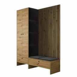 Ensemble entrée Hartford 320, Chêne artisanal + Manila 18, 206x145x44cm, Chêne artisanal, Noir,