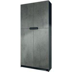 Vladon - Armoire de bureau haute Rangement Logan Noir - haute brillance & tons naturels - Façades