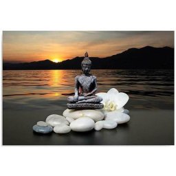 Feeby - Tableau l'eau bouddha - 120 x 80 cm - Orange