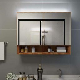 Armoire à miroir de salle de bain led Chêne 80x15x60 cm mdf - Hommoo