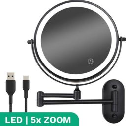 Miroir de maquillage avec éclairage Led - Grossissement 5X - Miroir mural rond - Miroir à barbe