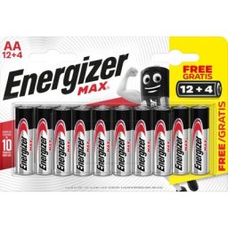 Lot de 12 + 4 piles alcaline aa Max, 1.2 v - Energizer