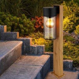 Lampe d'extérieur lampadaire de chemin d'accès, moderne, maison de campagne, aspect bois, verre