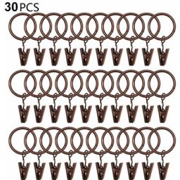 30 anneaux de rideau pcs avec pinces, pinces à draperie solides, crochets sur support de tige de