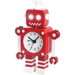 Blue Dream - Rouge Blanc Réveil Robot, réveil Silencieux en Métal Inoxydable avec Yeux Lumineux