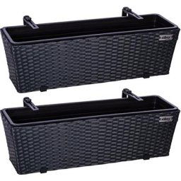Set de 2 bacs à fleurs en poly rotin 60 x 16 x 19 cm, y compris suspension réglable et insert