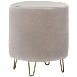 Tabouret Dain D40cm Métal Or et Velours Blanc crème - Crème