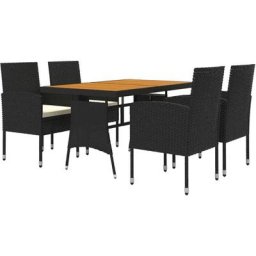 Mobilier à dîner d'extérieur 5 pcs Résine tressée Noir Vidaxl Noir et crème