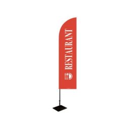 Interface Plv - Drapeau publicitaire 'restaurant' de dimensions 255 x 60 cm avec Kit mât et platine