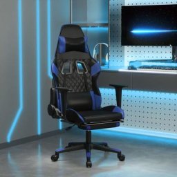 Maisonchic - Chaise gaming de massage Chaise de bureau | Fauteuil gamer et repose-pied Noir et bleu