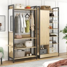 Lot de 2 Dressing modulable multifonctionnel - avec miroir, 1 porte, ouverte penderie étagère