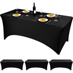 3 pcs Noir Spandex Table Cover, 6ft Polyester Nappe Rectangulaire Extensible Élastique Nappe De