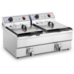 Friteuse Électrique Double Friteuse Restaurant Robinet 400 V 2x 16L 2x 6000 W - Gris