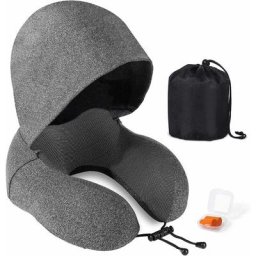 Oreiller de Voyage, Coussin de Voyage à Memoire de Forme, Oreiller de Voyage à Capuche, Coussin