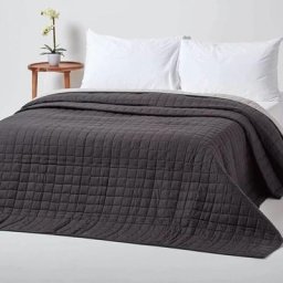 Couvre-lit matelassé bicolore & réversible en coton - Noir & Gris - 230 x 250 cm - Noir & Gris