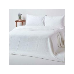 Couverture en coton bio gaufré coloris blanc 280 x 230 cm - Blanc - Homescapes