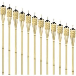 Set de 24 flambeaux de jardin, flambeau de jardin en bambou,avec mèche, flambeau d'ambiance pour