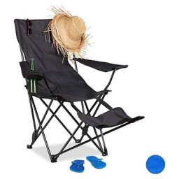 noir Chaise de camping pliante repose-pieds porte-boissons 120 kg fauteuil pliable pêche