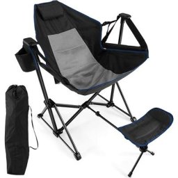 Costway - Chaise de Camping Pliante Inclinable avec Repose-pieds Rétractable Oreiller de Tête Sac