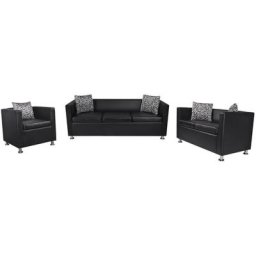 Jeu de canapé à 2 places et à 3 places et fauteuil Noir vidaXL - Noir