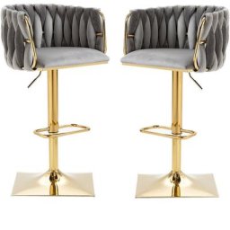 Tabouret de bar pivotant en velours Set de 2 avec dossier tissé à la main chaise de bar réglable en