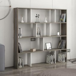 Étagère bibliothèque Repono 145cm Bois Blanc et Wengé - Blanc