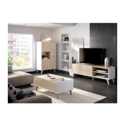 Ensemble meuble TV table basse buffet NESS - Mélaminé - Style scandinave - Chene et blanc