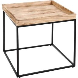 Table d'appoint table basse bout de canapé en bois de paulownia naturel et métal 60x60x60cm - noir