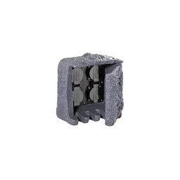 Bloc extérieur design effet pierre 200x190x200mm équipé 4 prises 2P+T 16A 230V à clapet pour alim