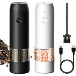 2 pcs Moulin à poivre et sel électrique rechargeable par usb - Fonctionnement automatique - Avec