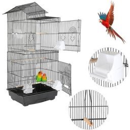Cage à Oiseau avec Toit Ouvert Volière sur Roulettes pour Canaries  Perroquet Perruches et Calopsitte 59