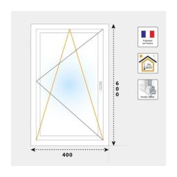 Fenêtre oscillo-battant 1 vantail pvc blanc pour Salle de bain - Hauteur 600 mm x Largeur 400 mm