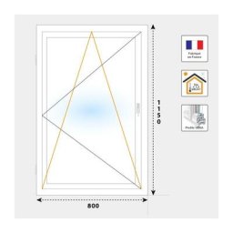 Fenêtre oscillo-battant 1 vantail pvc blanc pour Salle de bain - Hauteur 1150 mm x Largeur 800 mm