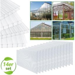 Plaque de polycarbonate creux 10,25 m² 14 unités Plaques à double paroi 4mm d'épaisseur Serre abri