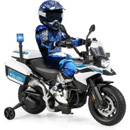 Costway - Moto Électrique pour Enfants 12V 6km/h avec 2 Roues Détachables, Moto Police avec 2