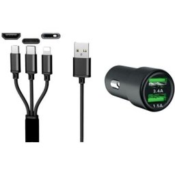 Chargeur auto Dual usb 3 en 1 12/24V/3,4A Charge de courant max=3.4 a - IWH