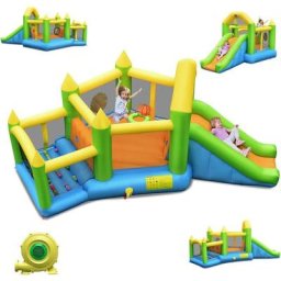 Château Gonflable en Forme de Pentagone avec Toboggan, Maison de Rebond Gonflable avec Piscine à