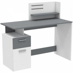 Miroytengo - Bureau Platón avec mezzanine blanc mat et gris foncé Bureau bureau étude 109x122x55 Cm