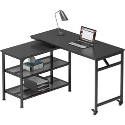 Soges 120cm Bureau pour Ordinateur Portable avec 2 Roues, 360° en Forme de L Poste de Travail,