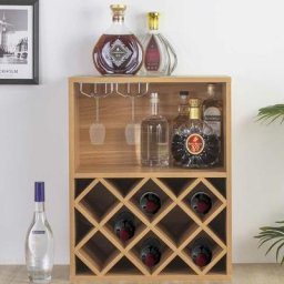 Bakaji - Armoire de bar Cave à vin Cave à vin en bois 8 places Porte-verres Marron